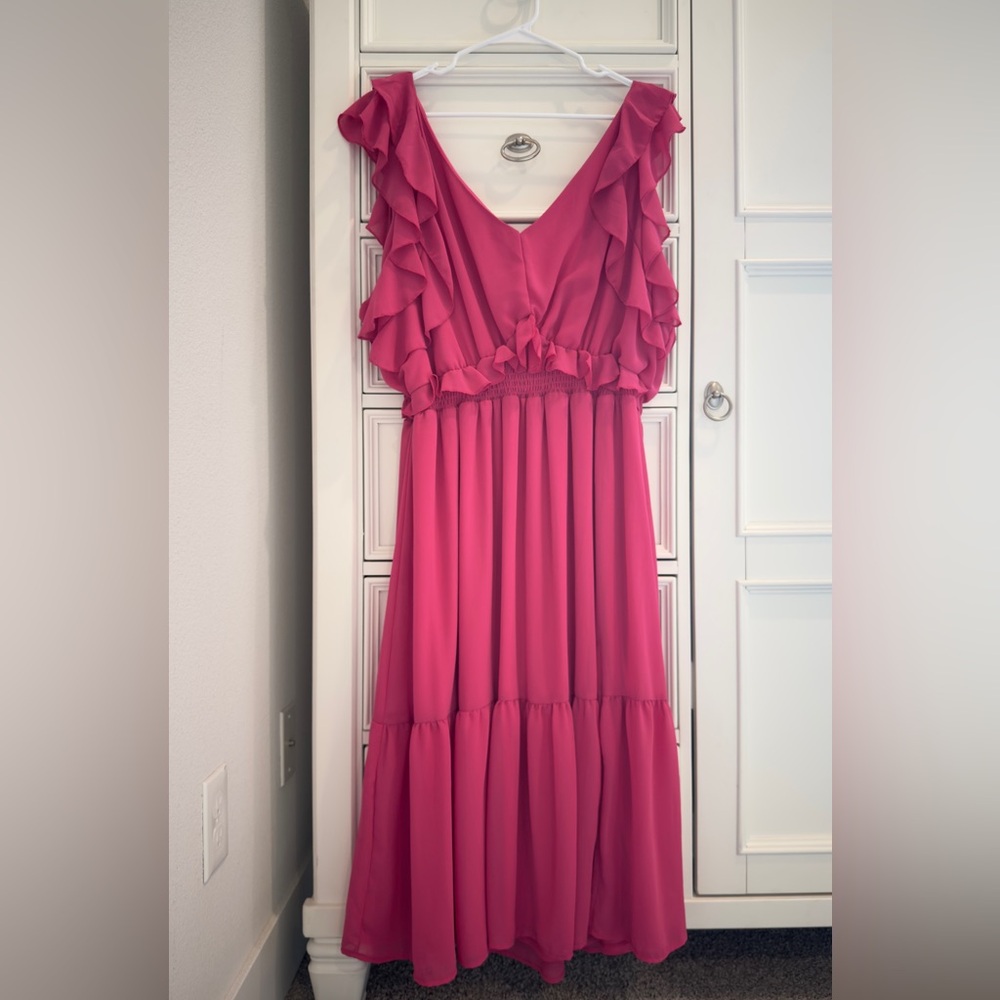 💗 Black Tape Hot Pink Ruffle Midi Plus Size Dress - NWOT! - Picture 8 of 15